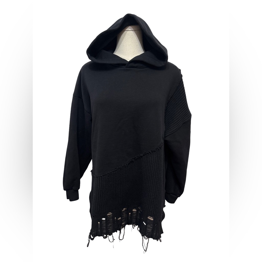 Zara Black Heavy Distressed Hoodie - size S